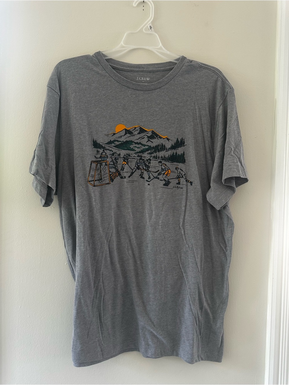 J. Crew Gray Short-Sleeve Tee with Mountain Hockey Graphic